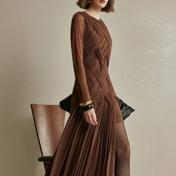 Coffee Brown Elegant Women's Long Dress - Picture 5 of 8
